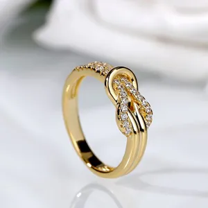 Dolce Anello a Fiocco in Metallo Con Strass Anello Intarsiato a Doppio Braccio Con Nodo Intrecciato Galvanico Regalo Gioielli per Donna
