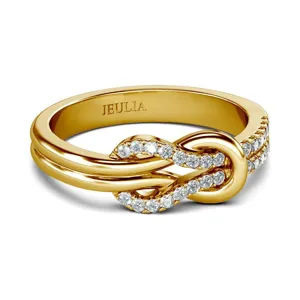 Elegante anello con nodo in oro per donna, fedina nuziale in zirconi lucidi scintillanti.