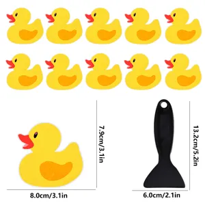 Cute yellow duck anti slip bathtub stickers with scraper for bathroom safety floor use.
