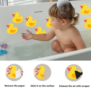Anti-slip bathtub stickers detail showing cute yellow duck shape and clear installation steps.