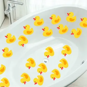 Detailed view of cute yellow duck anti-slip bathtub stickers, non-slip stickers for bathroom.