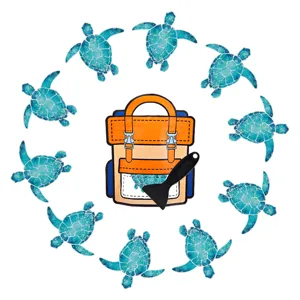 Non slip bathtub stickers set featuring blue sea turtles and backpack design with scraper.