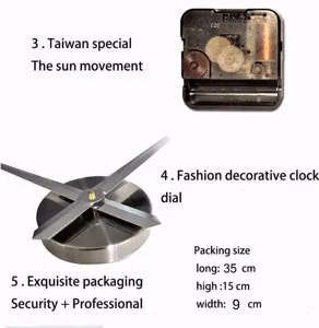 Kit de piezas de repuesto para mecanismo de reloj de pared DIY con manecillas y esfera metálica.
