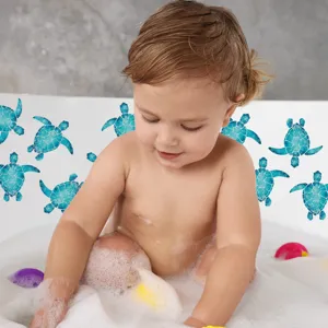Non slip bathtub stickers with cute blue sea turtle design for safe baby bath time use.