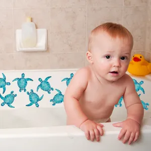 Non slip bathtub stickers with cute blue sea turtle design for safe baby bath time.