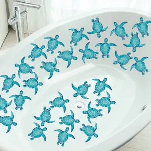 Detail shot of blue turtle anti-slip bathtub stickers, perfect for bathroom safety.