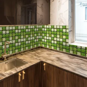 Green glass mosaic tile sticker waterproof DIY wall decal for kitchen home decor