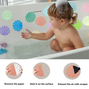 Non-slip bathtub stickers with cute shell design, safety anti-slip strips for kids bath.