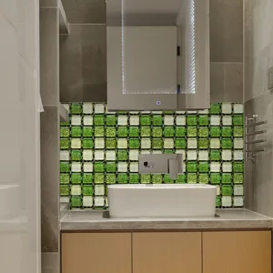Green white mosaic tile sticker waterproof self adhesive wall sticker for bathroom home decor detail view