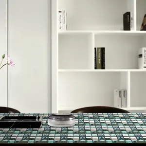 Detail view of green and white mosaic tile sticker, waterproof DIY surface decor decal.
