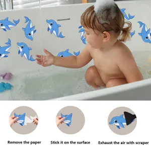Non-slip bathtub stickers for bathroom safety, waterproof cartoon dolphin anti slip decals.
