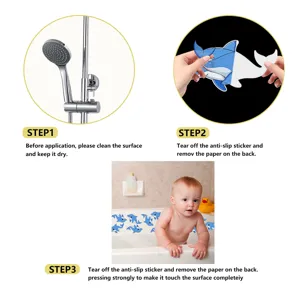 Detailed step installation guide showing bathtub anti-slip dolphin stickers usage process.