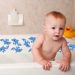 Non-slip bathtub stickers cute blue dolphin safety treads for kids bathroom shower floor