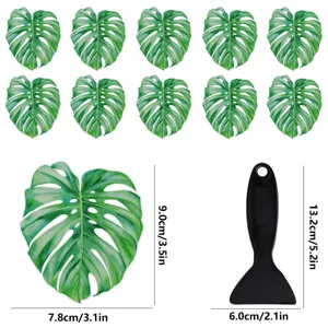 Monstera leaf anti-slip bathtub stickers set with professional black scraper size detail