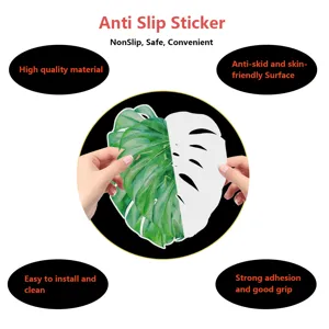 Monstera leaf anti slip sticker detail view showing textured surface and strong backing adhesive.