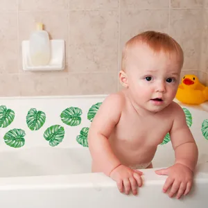 Green monstera leaf anti-slip bathtub sticker for bathroom safety and anti slip protection.