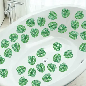 Green monstera leaf non-slip bathtub stickers waterproof safety adhesive grips for bath