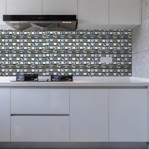 Self-adhesive waterproof mosaic wall tile stickers for kitchen decor and backsplashes.