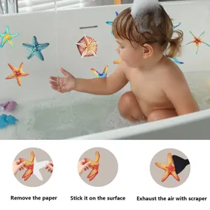 Starfish anti-slip bathtub stickers detail showing easy application steps and usage in tub.
