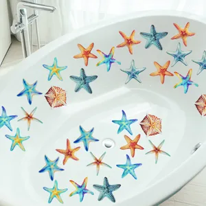 Colorful starfish anti-slip stickers for bathroom bathtubs, frosted safety waterproof decals set.
