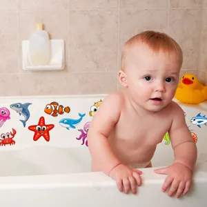Cute cartoon sea animals anti slip bathtub stickers detail view for safe and fun bath time.