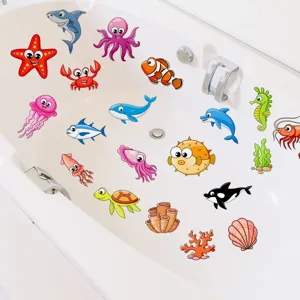 Cute cartoon sea animal non-slip bathtub stickers for bathroom safety and kid shower decor.