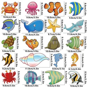 Detailed view of cute marine animal anti-slip bathtub stickers, showing various colorful shapes.