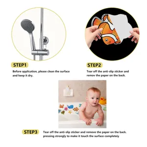 Detailed instruction graphic for anti slip bathtub stickers, ensuring safe bath time.