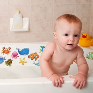 Cute cartoon animal non-slip bathtub stickers, anti-slip safety bath appliques for kids bathroom.