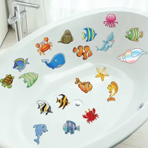 Bathroom anti-slip bathtub stickers, cute cartoon sea animals non-slip bath safety decals for kids.