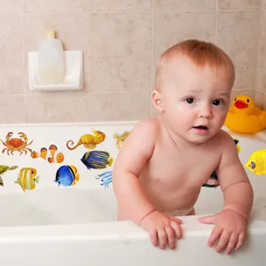 Detailed view of colorful cartoon marine animal non-slip bathtub stickers for safety.