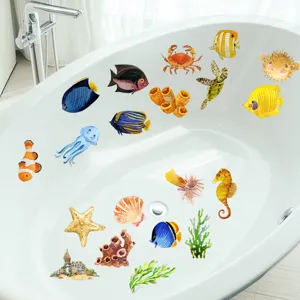 Cartoon ocean animals anti slip bathtub stickers, waterproof mats for bathroom use.