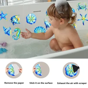 Non-slip bathtub stickers waterproof blue ocean animal safety strips for bathroom floor.