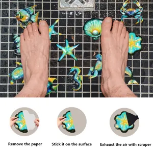 Bathroom anti-slip stickers ocean animal non slip tub decals with scraper instructions detail