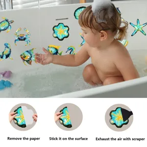 Non slip bathtub stickers with cute sea animal designs for safe and fun bathroom showers.