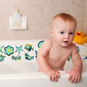 Anti-slip bathtub stickers, cute marine life non-slip strips for shower and tub safety.