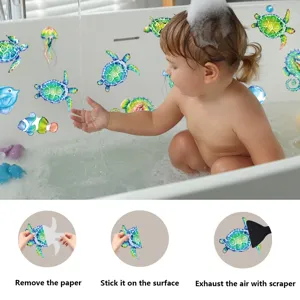 Non slip bathtub stickers watercolor ocean animal safety treads for kids bath tub decals
