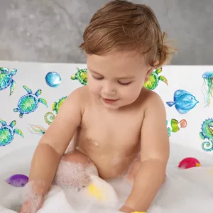 Non-slip bathtub stickers for kids safety, waterproof colorful sea animal bath appliques.