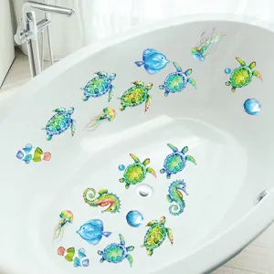 Waterproof anti slip bathtub stickers, colorful watercolor marine animal stickers for bathroom floor.
