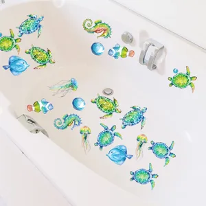 Watercolor sea animal anti slip bathtub stickers, non slip safety decals for bathroom tub.