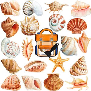 Watercolor seashell and backpack non-slip bathtub stickers set for bathroom safety and decor.