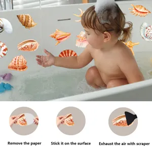 Waterproof seashell anti-slip bathtub stickers, durable frosted safety strips for bathroom use.