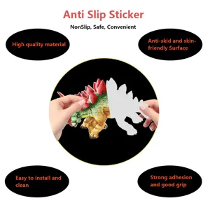 Detailed view of dinosaur anti slip sticker showing easy peeling backing and grip.