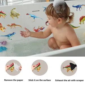 Dinosaur non-slip bathtub stickers for kids bath safety, waterproof anti-slip bathroom decals.