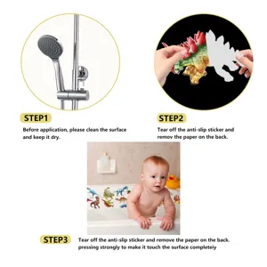 Non-slip bathtub stickers for kids, waterproof safety bathroom floor treads with cute dinosaurs.
