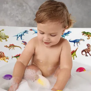 Cute dinosaur bathtub stickers detail shot, perfect anti-slip safety decor for kids bath time.