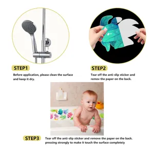 Detailed instruction guide showing step-by-step application for bathroom safety stickers.