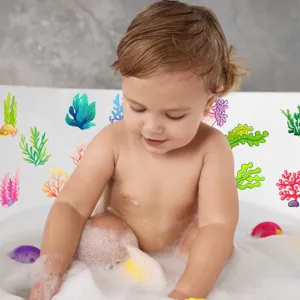 Non-slip bathtub stickers with colorful marine plant designs, safe and practical for kids.