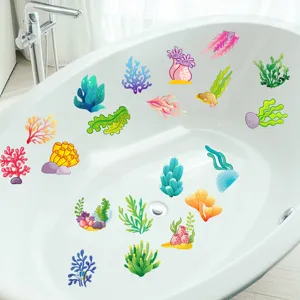 Cartoon coral pattern anti-slip bathtub stickers for bathroom safety and shower decor.