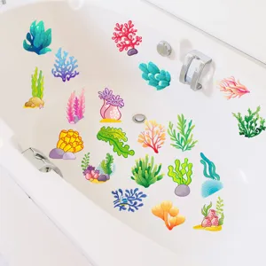 Cartoon coral and seaweed non-slip bathtub stickers for bathroom safety and decor.